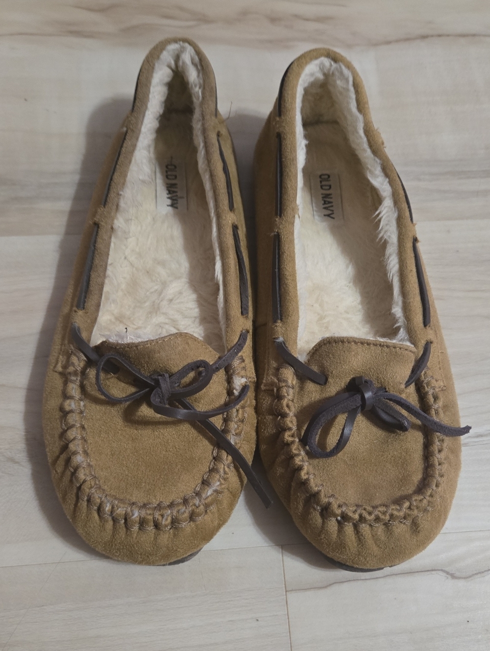 Old Navy Tan Suede-Look Faux-Fur Lined Moccasins